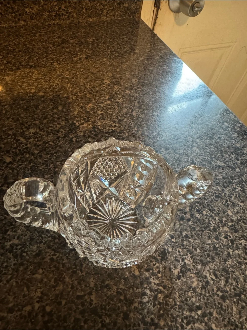 VTG Cut Glass Double-Handled Sugar Bowl - Clear Crystal HEAVY